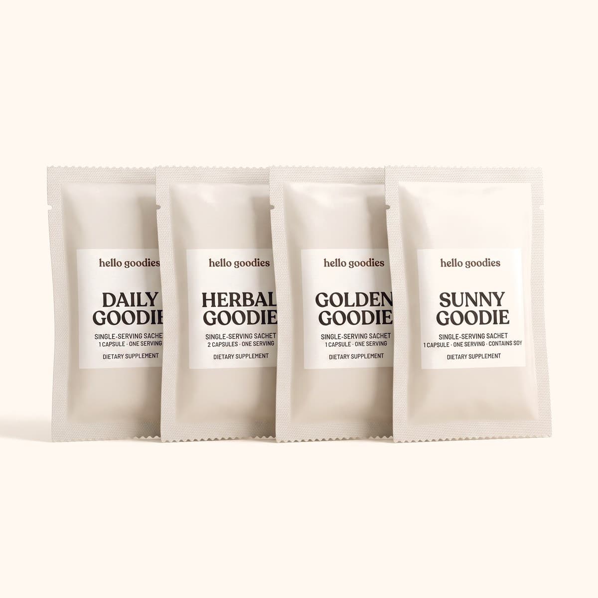 Hello Goodies travel pack, four single-serving sachets